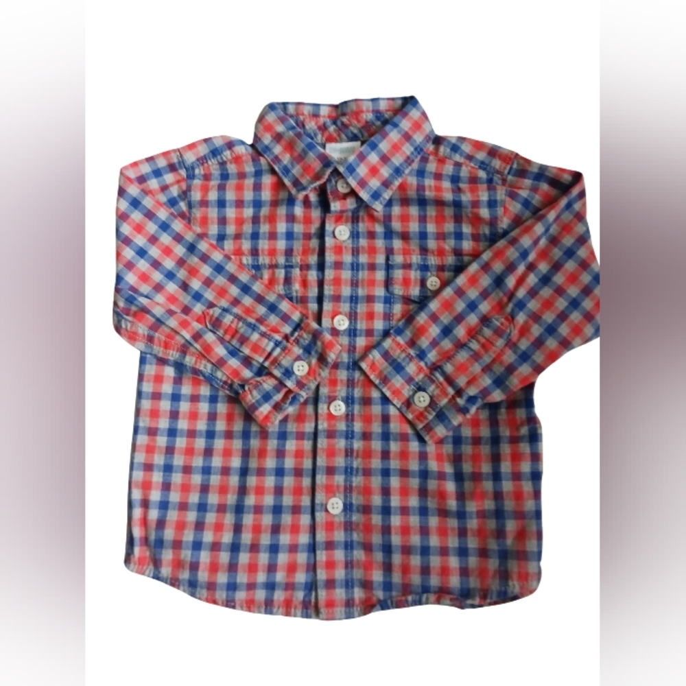 4/$20 Baby Red And Blue Plaid Shirt- Cherokee